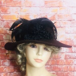 Vintage 90s Bonton Chocolate Brown Wool Felt Derby Hat